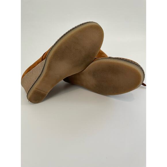 J Crew Size 8 Brown Suede Ankle Bootie Heels Lace Up Rubber Heels - Picture 7 of 10